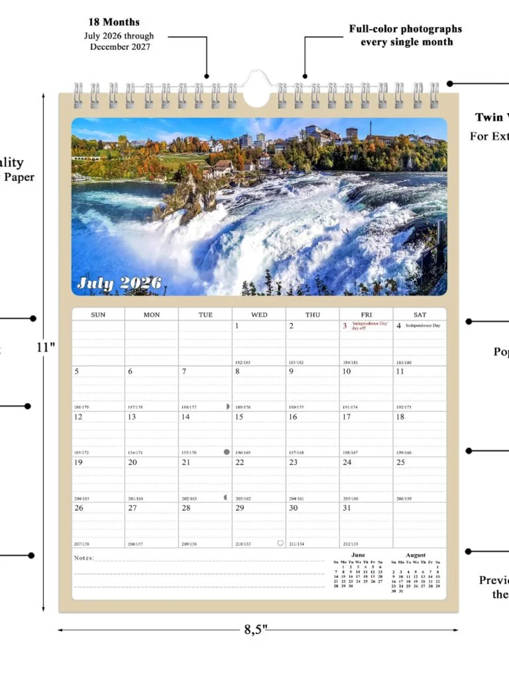 2026 - 2027 Calendar Magnetic Peel & Stick 18 Months 8.5